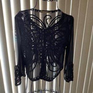 Solid Black Mesh Butterfly Design L/S Jacket